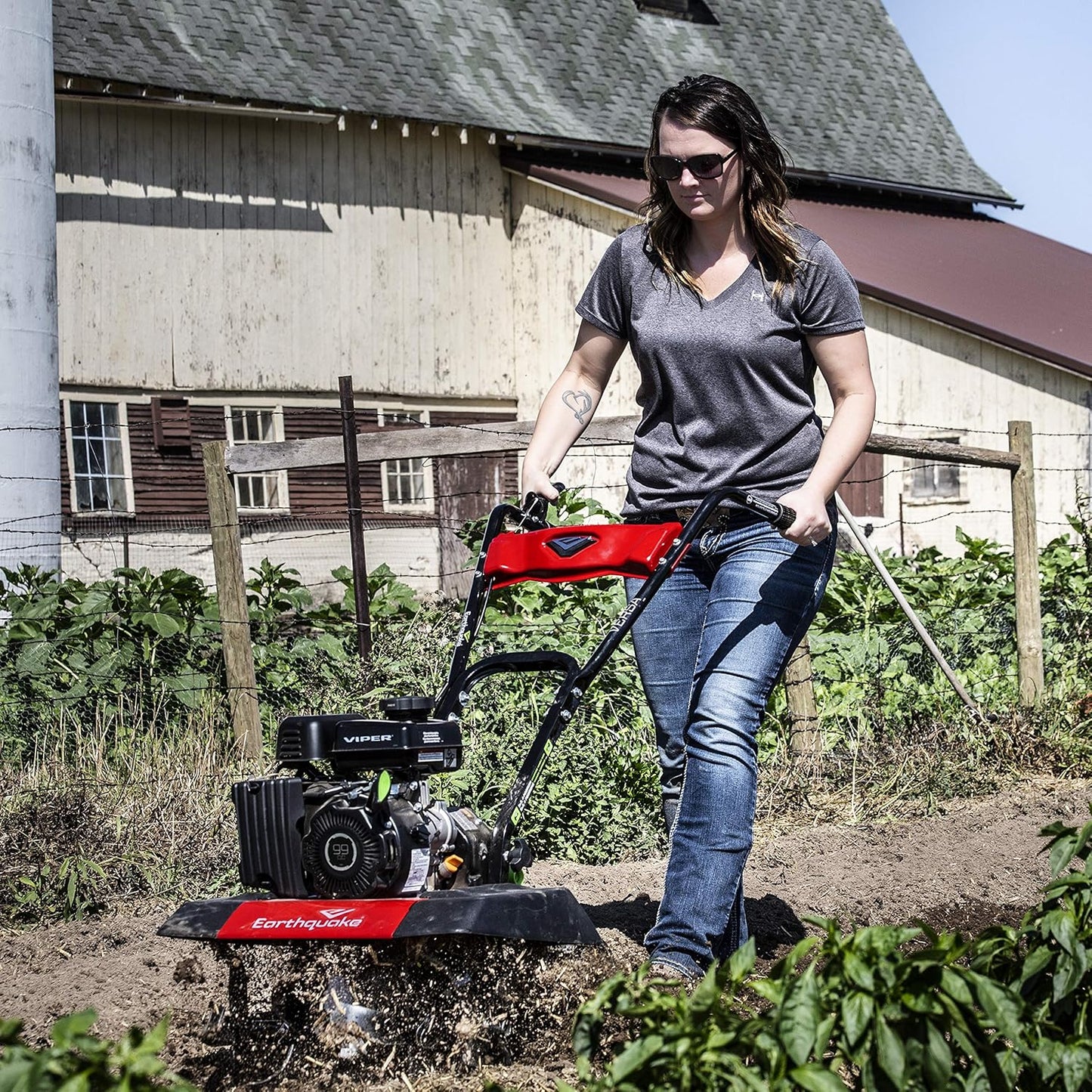 2-in-1 Tiller Cultivator with a 99cc 4-Cycle Viper Engine, 2-in-1 Front Tine Tiller and Cultivator, Removable Side Shields and Outer Tines